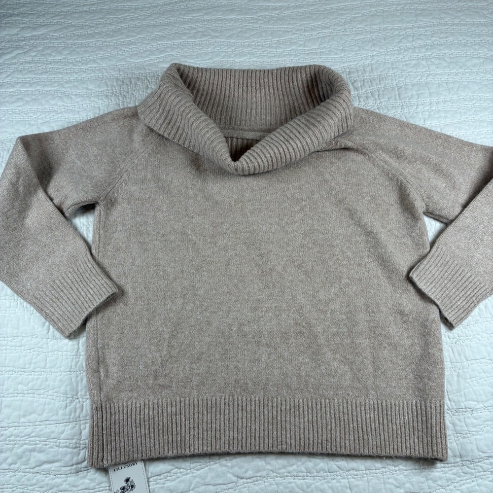 NWT LILLUSORY Womens Oversized Cowl Neck Sweater Ribbed Knit Pullover Tan Med